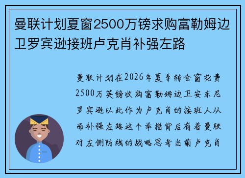曼联计划夏窗2500万镑求购富勒姆边卫罗宾逊接班卢克肖补强左路 曼联计划夏窗2500万镑求购富勒姆边卫罗宾逊接班卢克肖补强左路